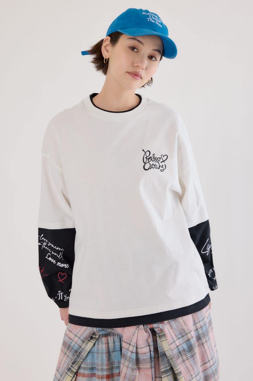 【UNISEX】ハートフェイクレイヤードトップス O/WHT L