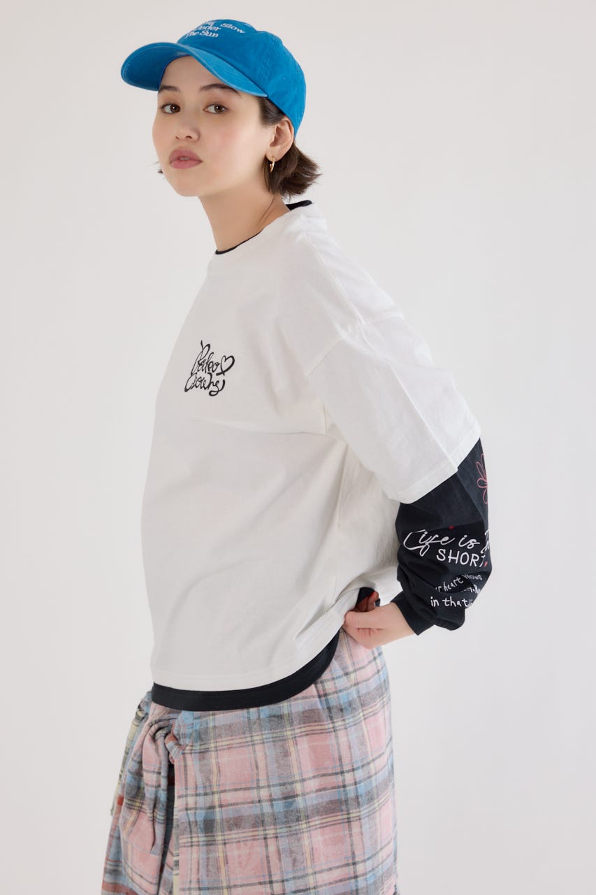 【UNISEX】ハートフェイクレイヤードトップス O/WHT L