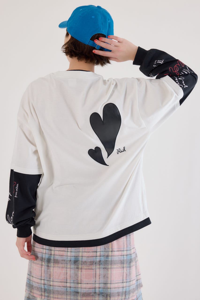 【UNISEX】ハートフェイクレイヤードトップス O/WHT L