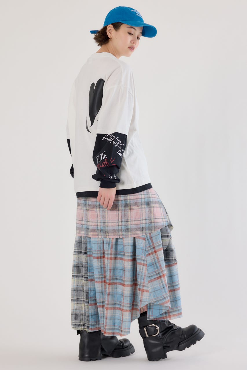【UNISEX】ハートフェイクレイヤードトップス O/WHT L