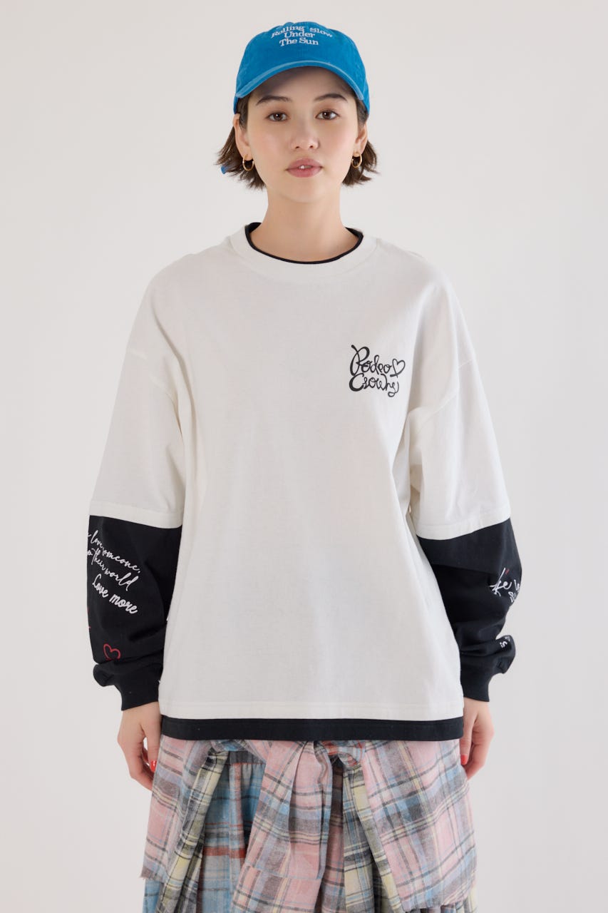 【UNISEX】ハートフェイクレイヤードトップス O/WHT L