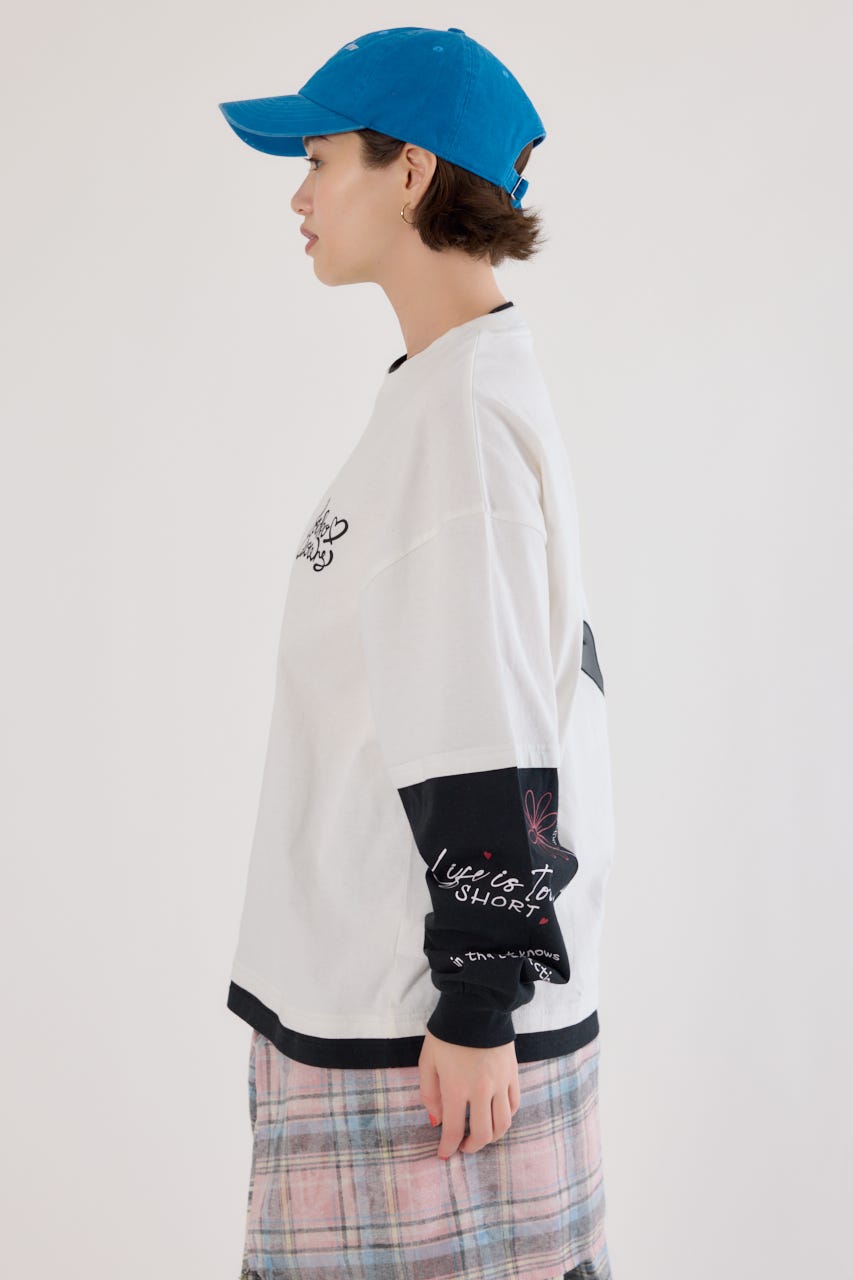 【UNISEX】ハートフェイクレイヤードトップス O/WHT L