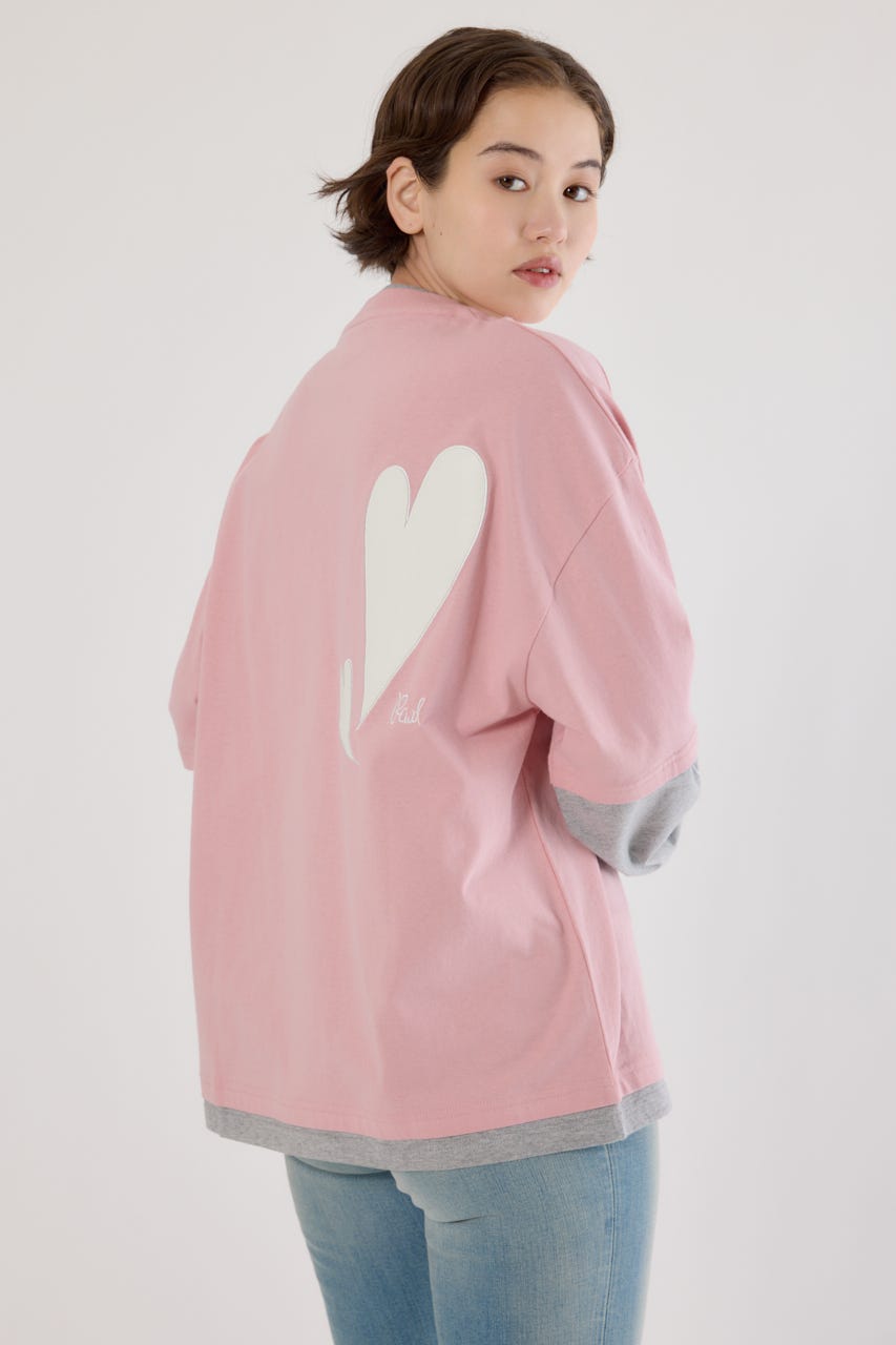 【UNISEX】ハートフェイクレイヤードトップス PNK M