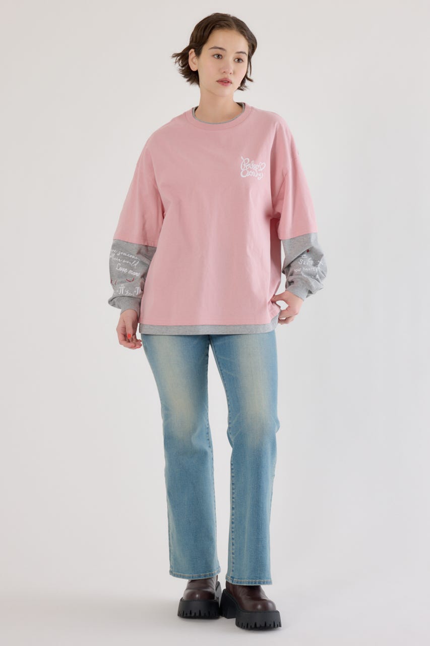 【UNISEX】ハートフェイクレイヤードトップス PNK M