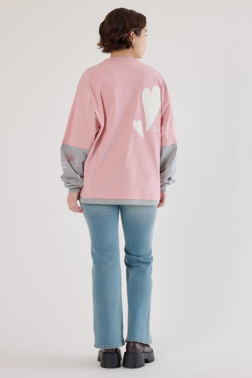 【UNISEX】ハートフェイクレイヤードトップス PNK M