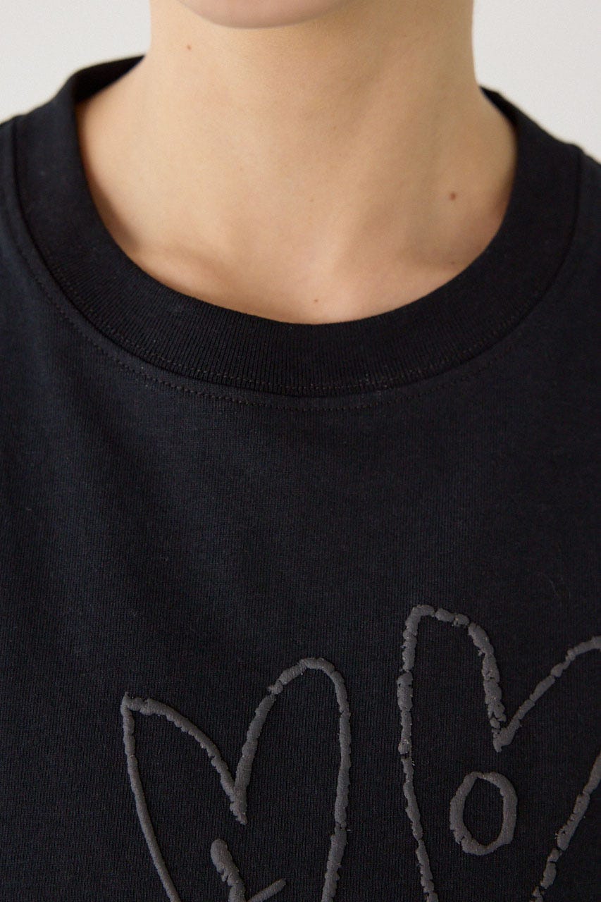 【UNISEX】クレヨンタッチ同色発泡プリントTシャツ BLK L