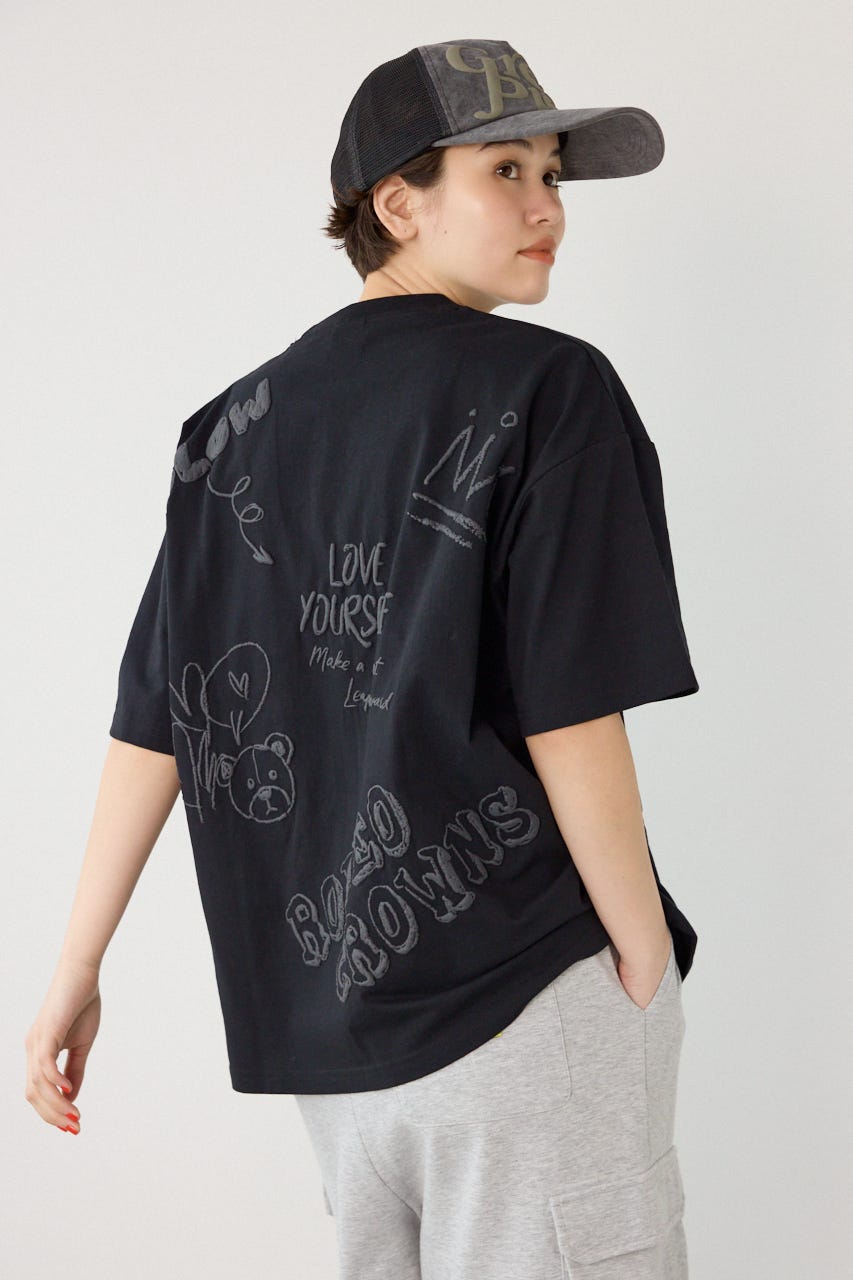 【UNISEX】クレヨンタッチ同色発泡プリントTシャツ BLK L