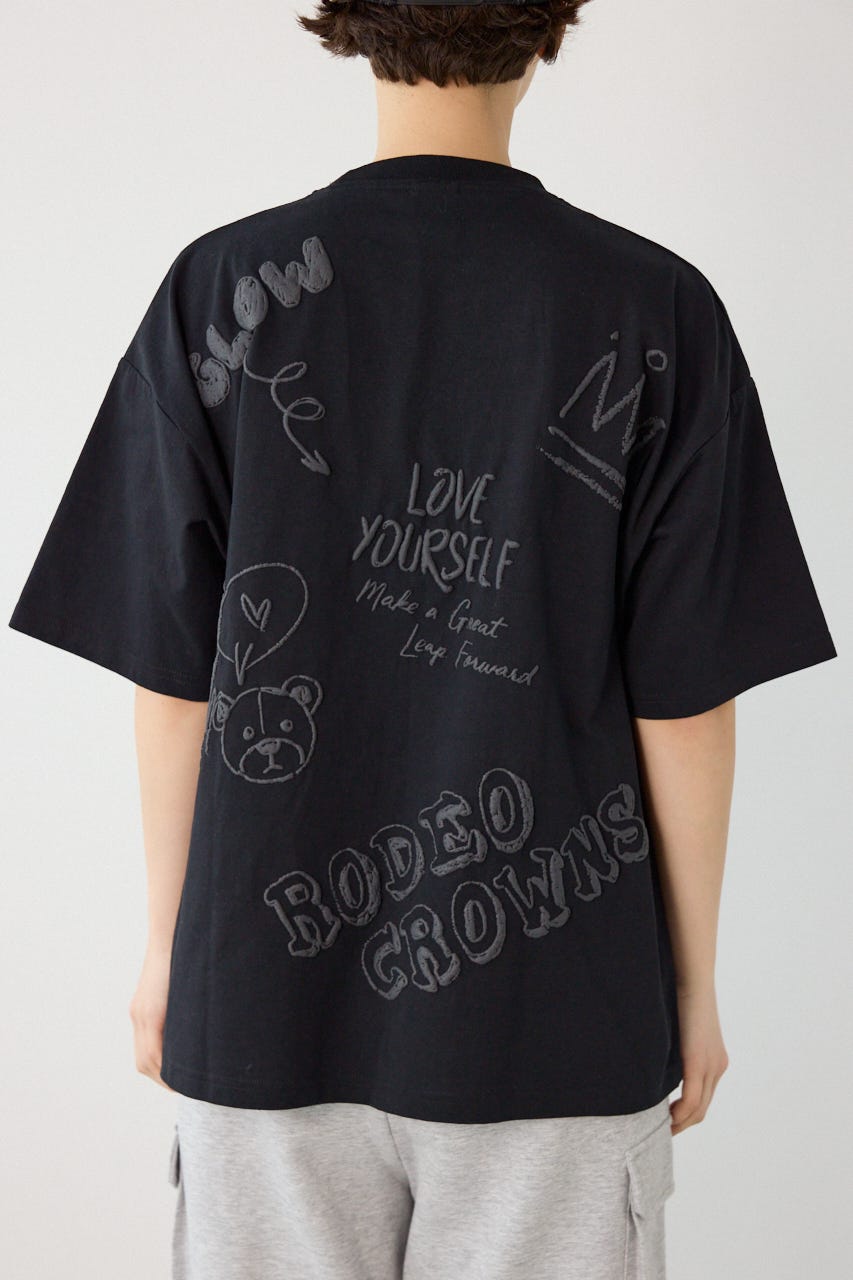 【UNISEX】クレヨンタッチ同色発泡プリントTシャツ BLK L