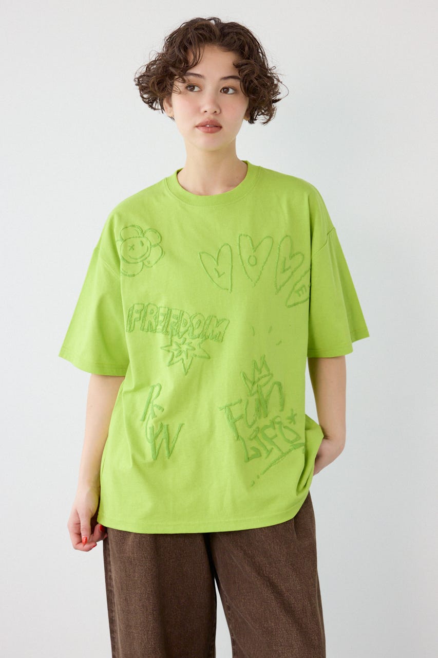 【UNISEX】クレヨンタッチ同色発泡プリントTシャツ L/GRN L