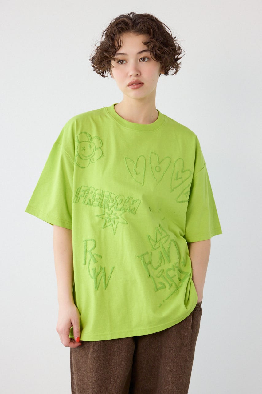 【UNISEX】クレヨンタッチ同色発泡プリントTシャツ L/GRN L