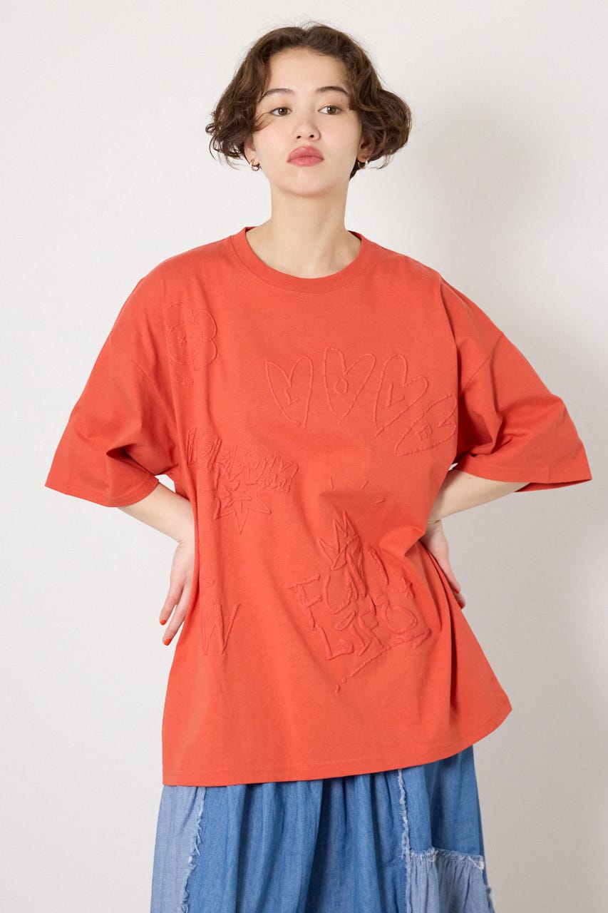 【UNISEX】クレヨンタッチ同色発泡プリントTシャツ ORG M