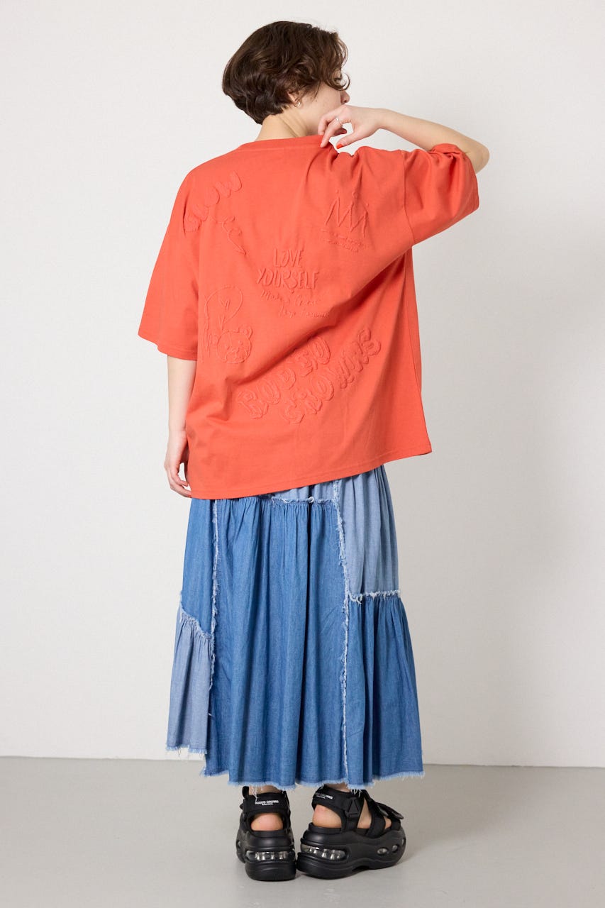 【UNISEX】クレヨンタッチ同色発泡プリントTシャツ ORG M