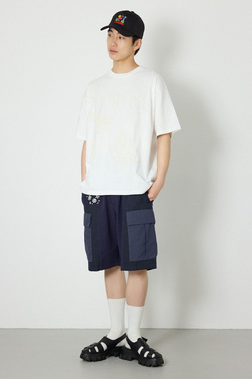 【UNISEX】クレヨンタッチ同色発泡プリントTシャツ O/WHT L