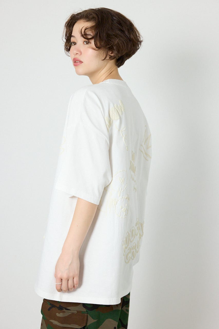 【UNISEX】クレヨンタッチ同色発泡プリントTシャツ O/WHT L