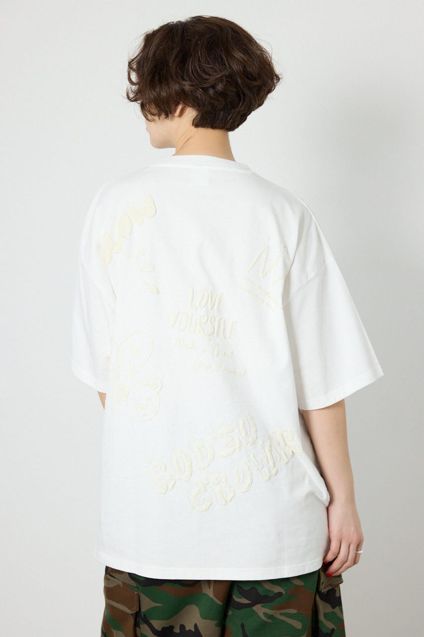【UNISEX】クレヨンタッチ同色発泡プリントTシャツ O/WHT L
