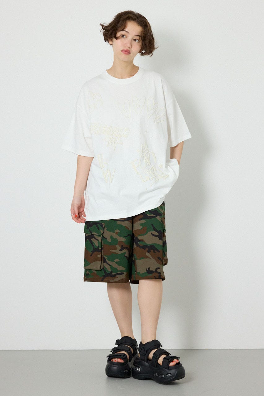 【UNISEX】クレヨンタッチ同色発泡プリントTシャツ O/WHT L