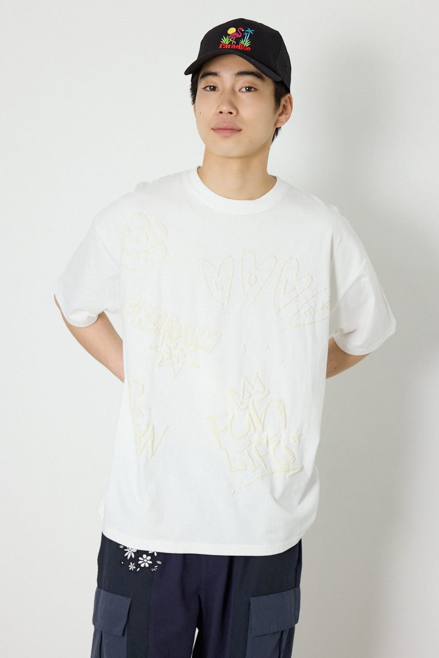 【UNISEX】クレヨンタッチ同色発泡プリントTシャツ O/WHT L