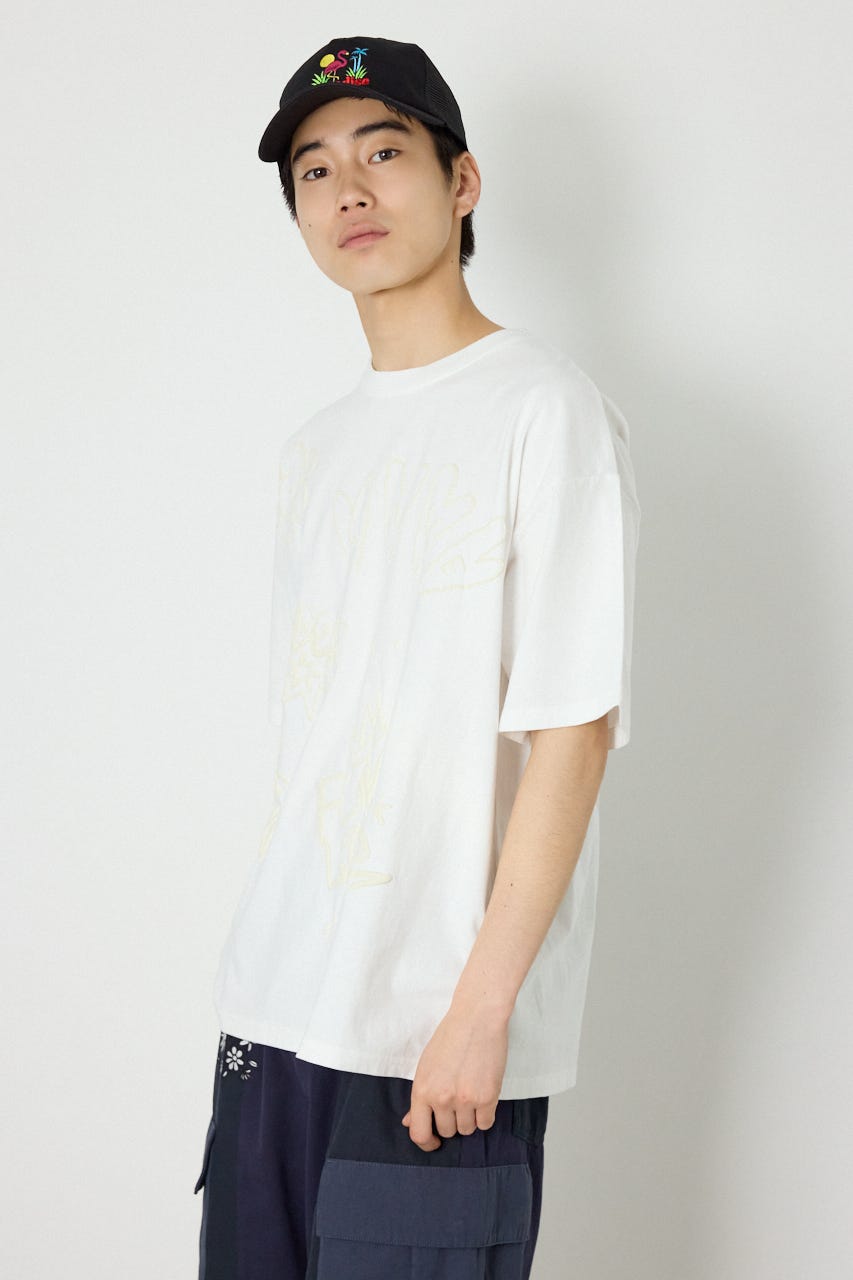 【UNISEX】クレヨンタッチ同色発泡プリントTシャツ O/WHT L