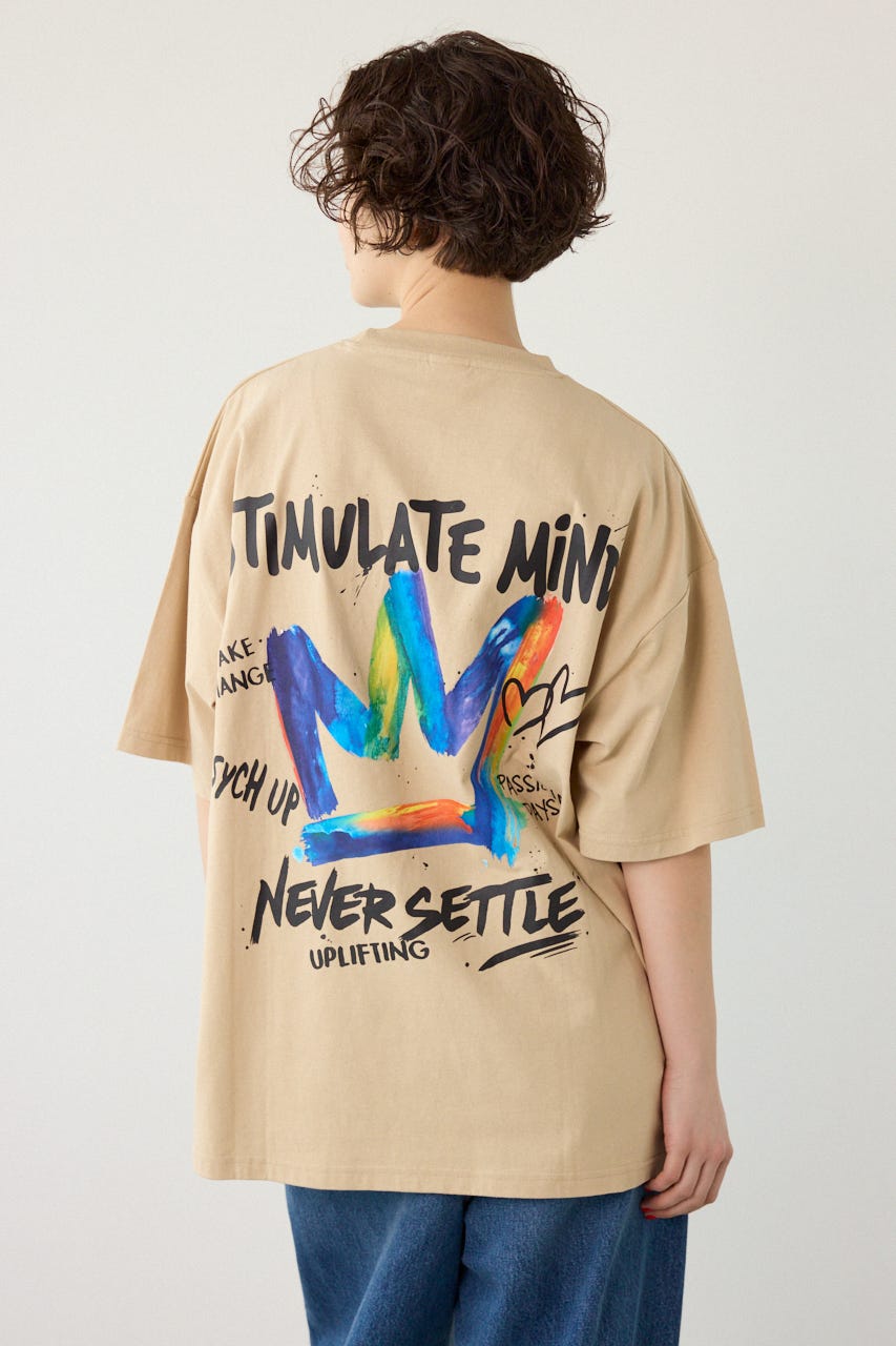 【UNISEX】レインボーインクプリントTシャツ BEG M
