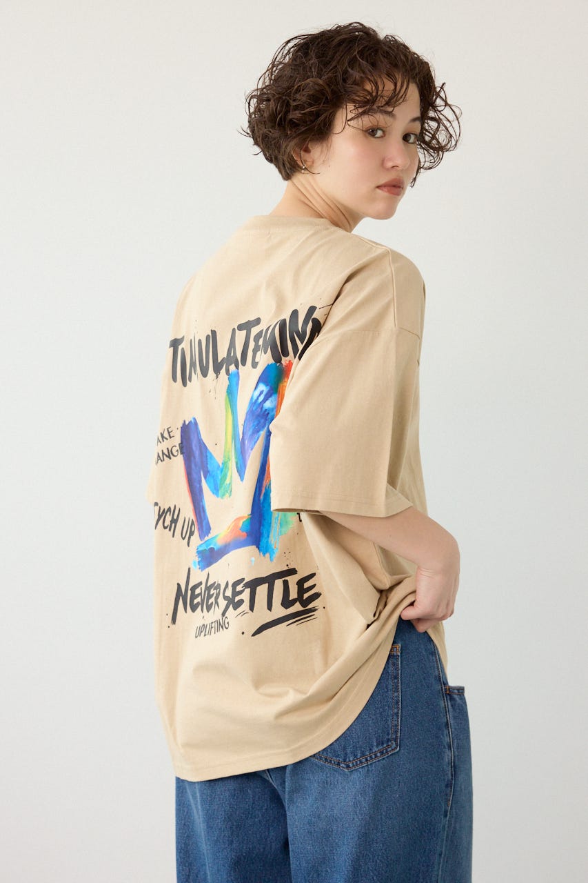 【UNISEX】レインボーインクプリントTシャツ BEG M