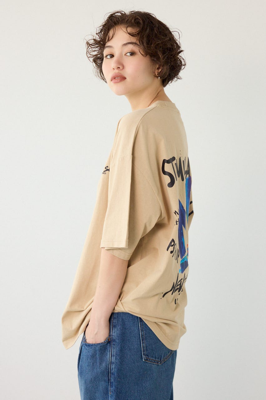 【UNISEX】レインボーインクプリントTシャツ BEG M