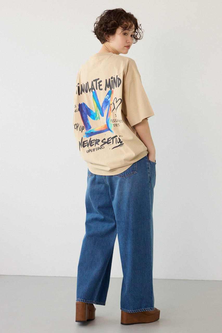 【UNISEX】レインボーインクプリントTシャツ BEG M