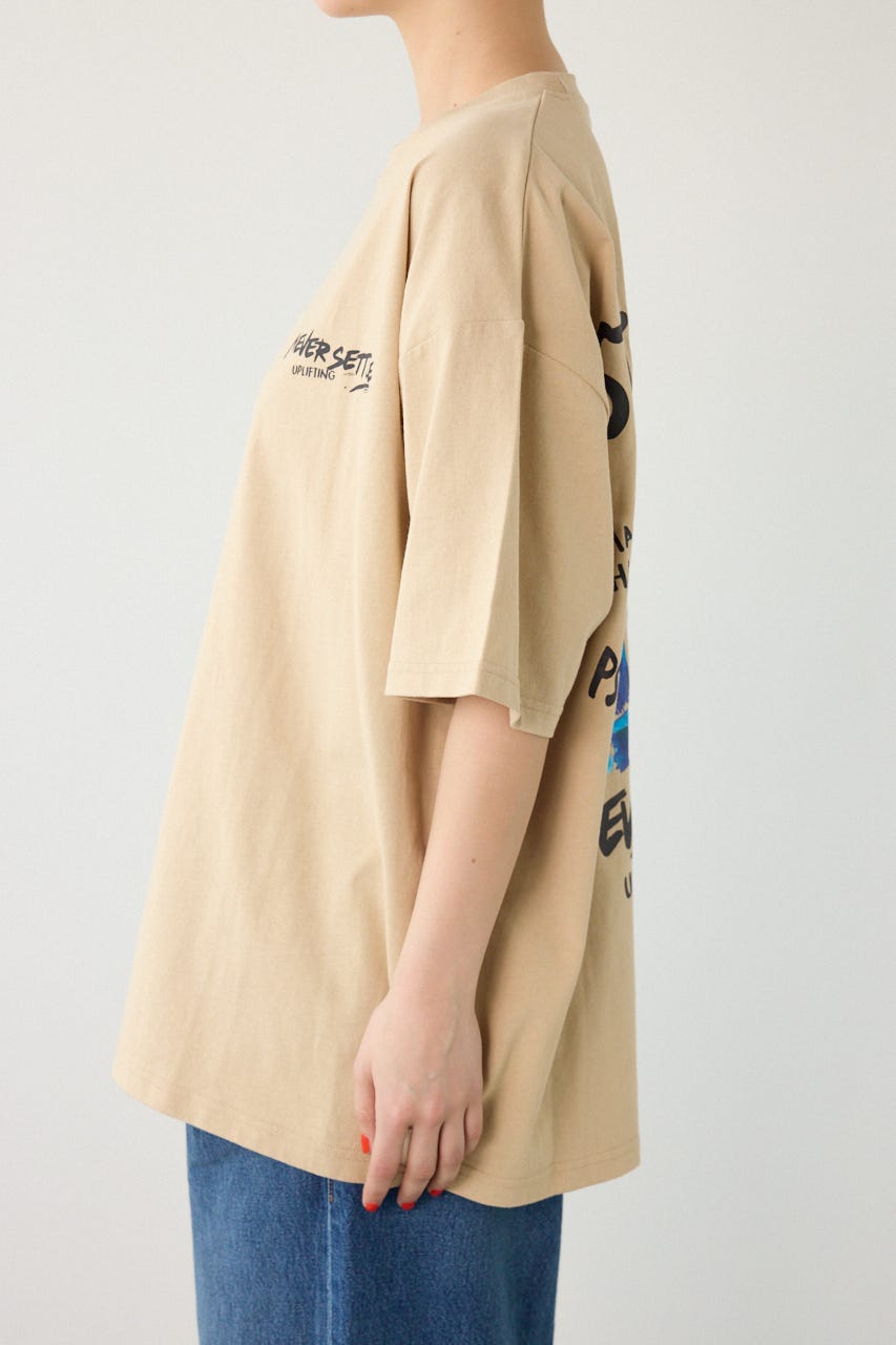 【UNISEX】レインボーインクプリントTシャツ BEG M