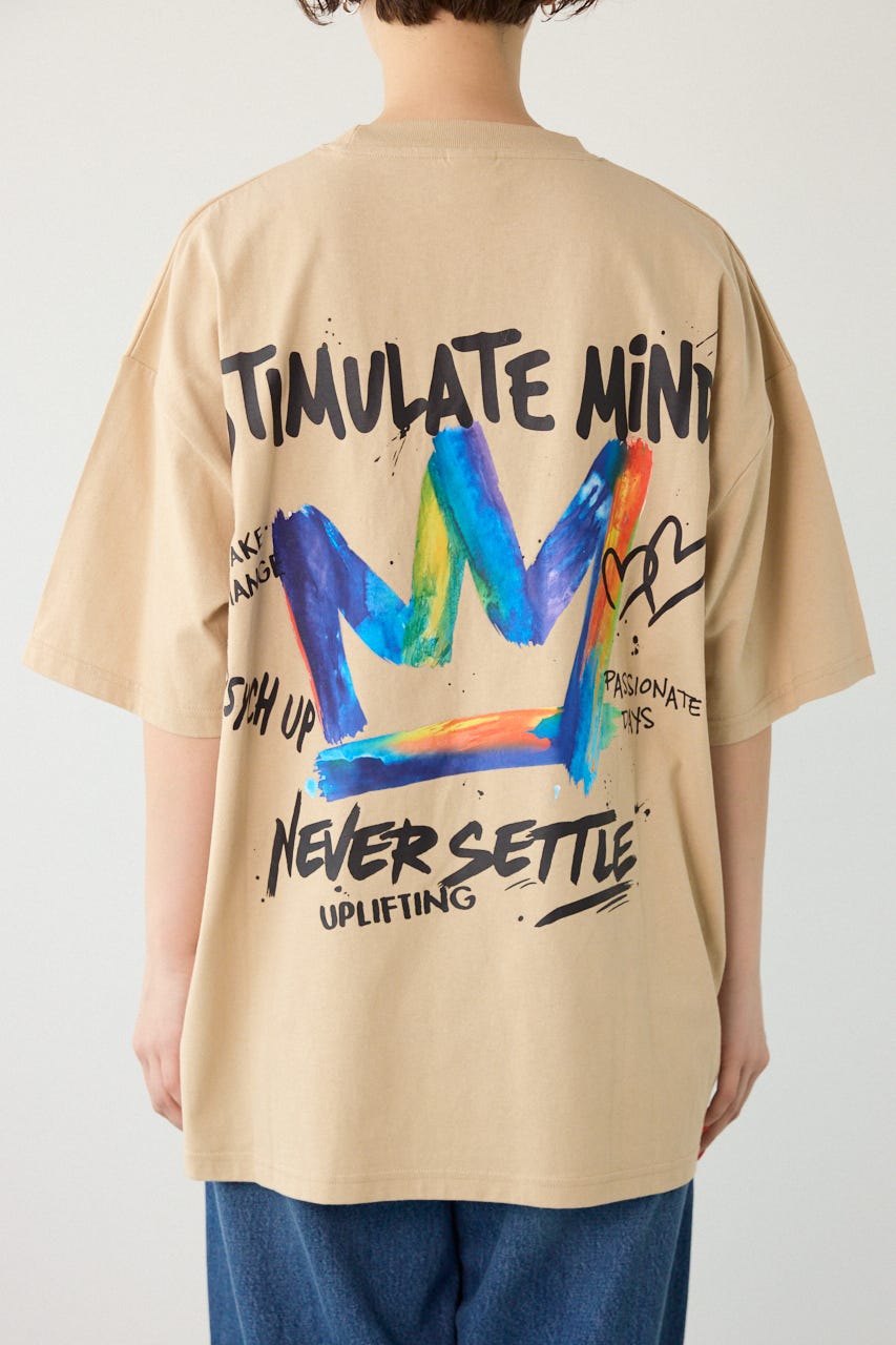 【UNISEX】レインボーインクプリントTシャツ BEG M