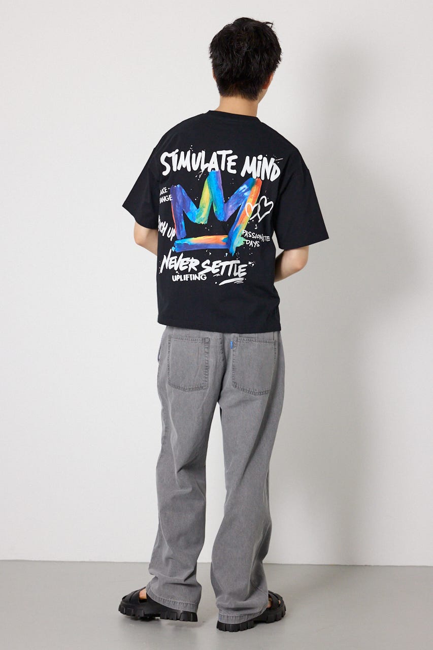 【UNISEX】レインボーインクプリントTシャツ BLK M