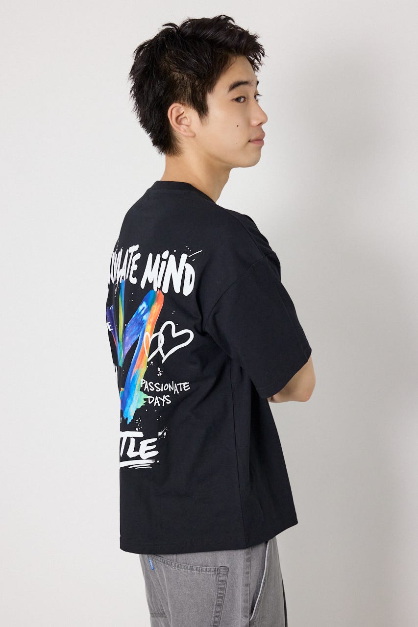 【UNISEX】レインボーインクプリントTシャツ BLK M