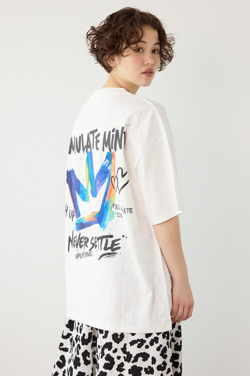 【UNISEX】レインボーインクプリントTシャツ O/WHT M