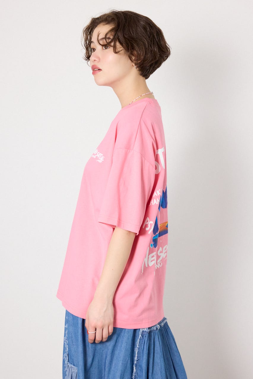 【UNISEX】レインボーインクプリントTシャツ PNK L