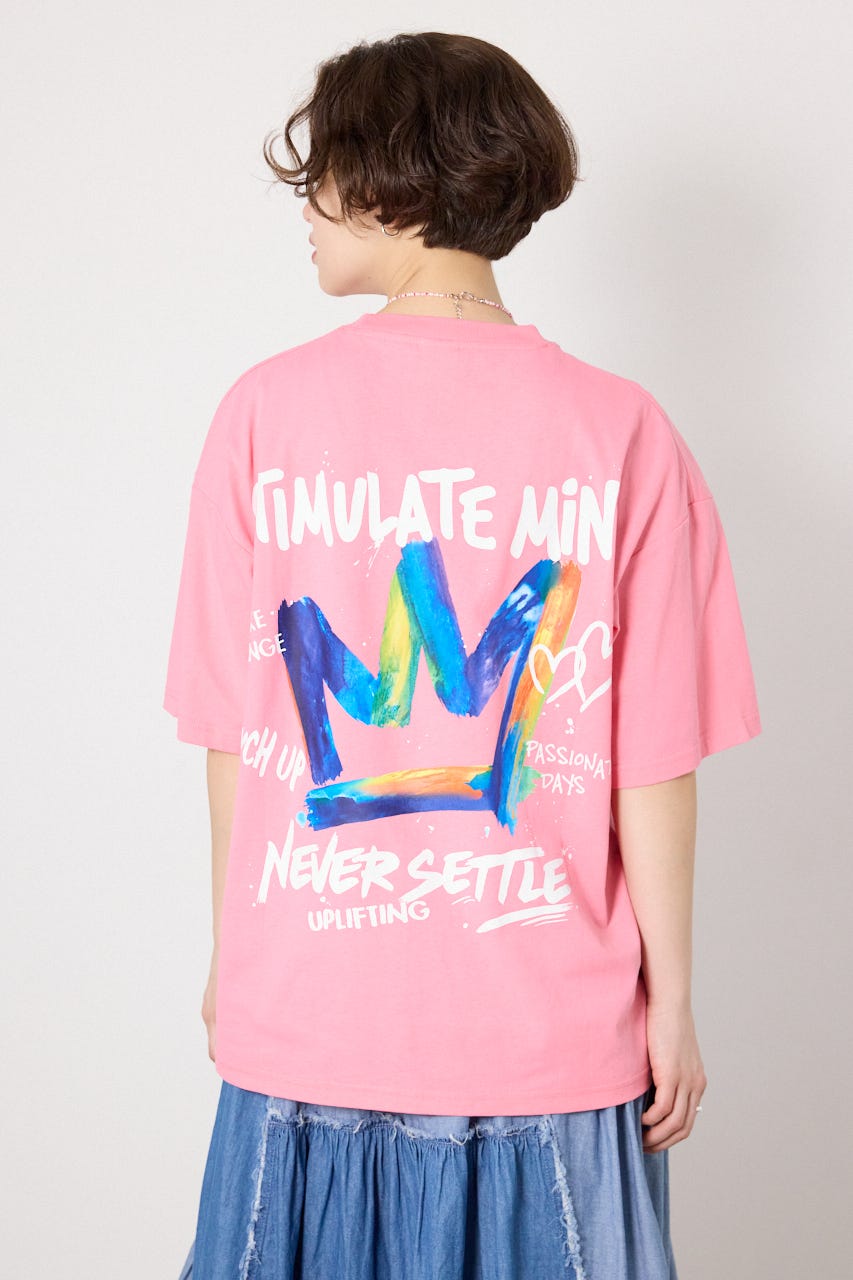 【UNISEX】レインボーインクプリントTシャツ PNK L