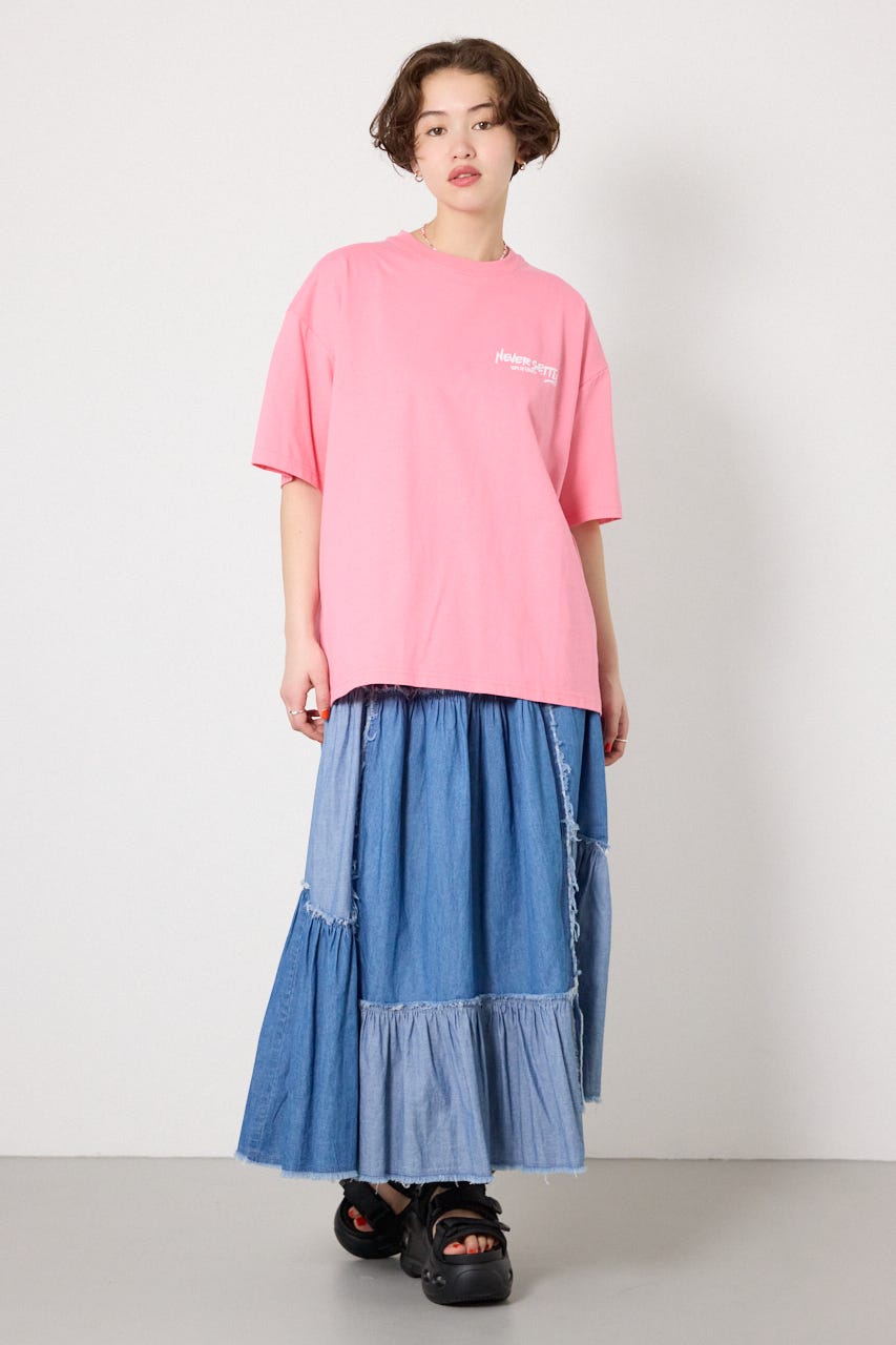 【UNISEX】レインボーインクプリントTシャツ PNK L