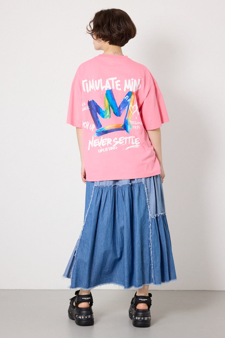 【UNISEX】レインボーインクプリントTシャツ PNK L
