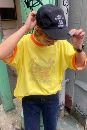プリーツプリーツ　ロブスタープリント ラウンドネック　半袖 RODEO CROWNS WIDE BOWL | Polaroid バックプリントシャツ