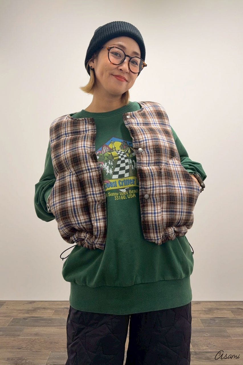 【WEB限定】チェックパファーベスト 柄BEG FREE