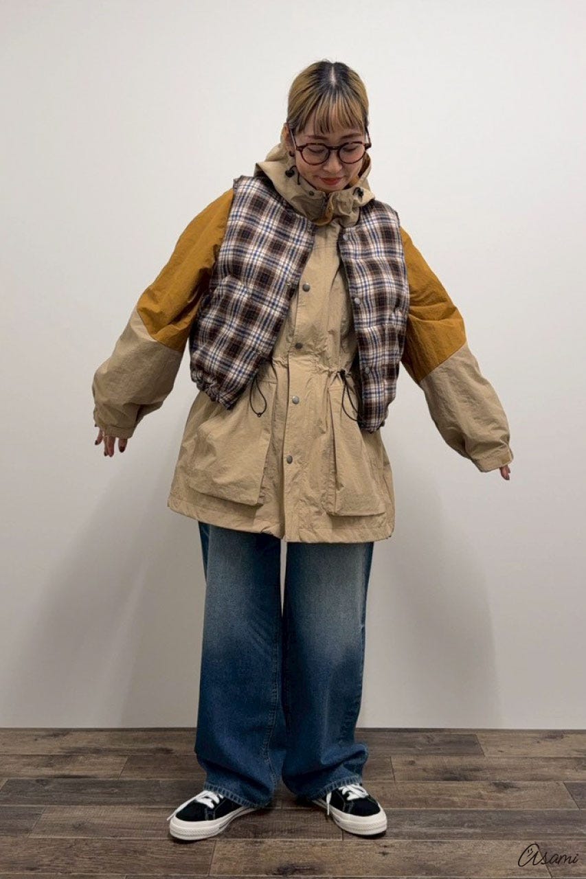 【WEB限定】チェックパファーベスト 柄BEG FREE