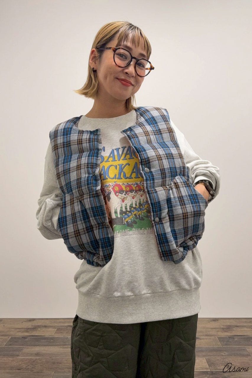 【WEB限定】チェックパファーベスト 柄BLU FREE