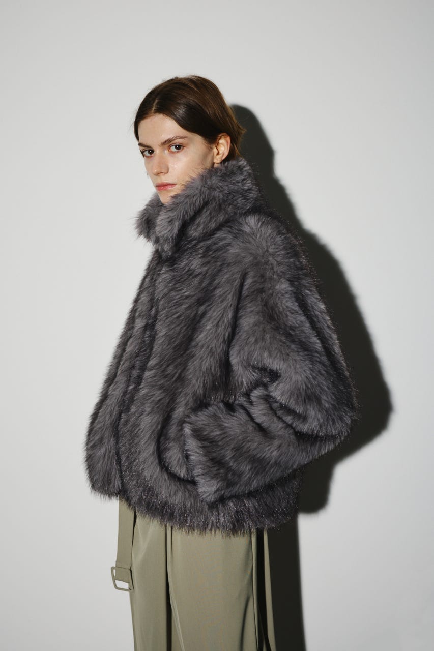 【25WINTER PRE ORDER】High collar faux fur jacket GRY FREE