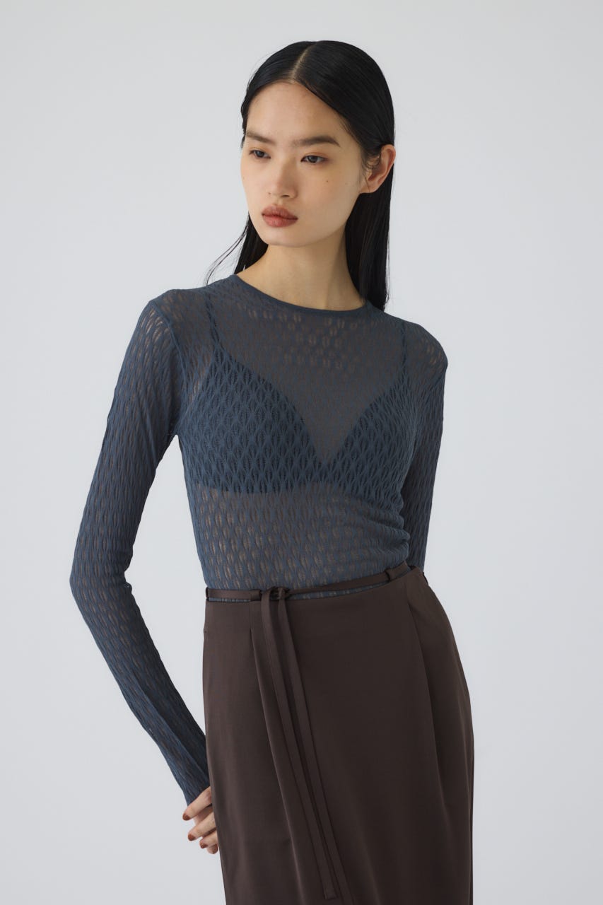 Lace knitting tops D/BLU FREE