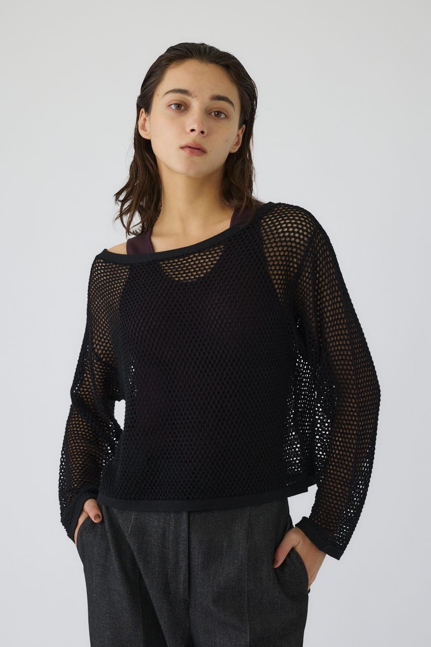 See through long sleeve tops BLK FREE