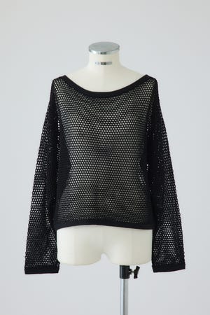 【RIM.ARK】リムアーク スリーブクロスニット トップス ブラック (F) RIM.ARK（リムアーク）の「Wide skipper knit tops（ニット
