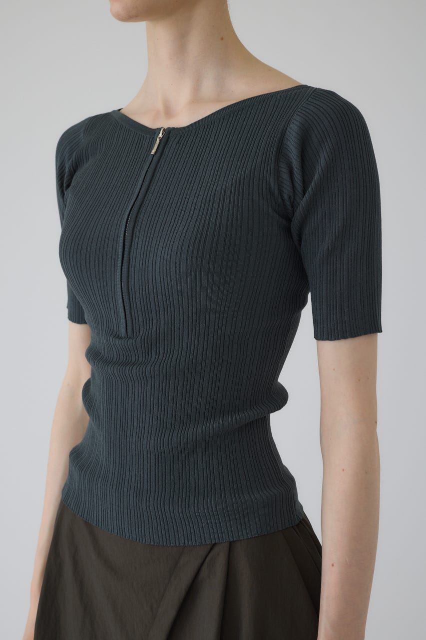 7/2- order start Rib zipper knit tops GRY FREE