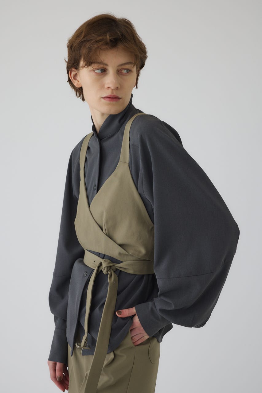 6/4- order start Stand collar volume blouse GRY FREE