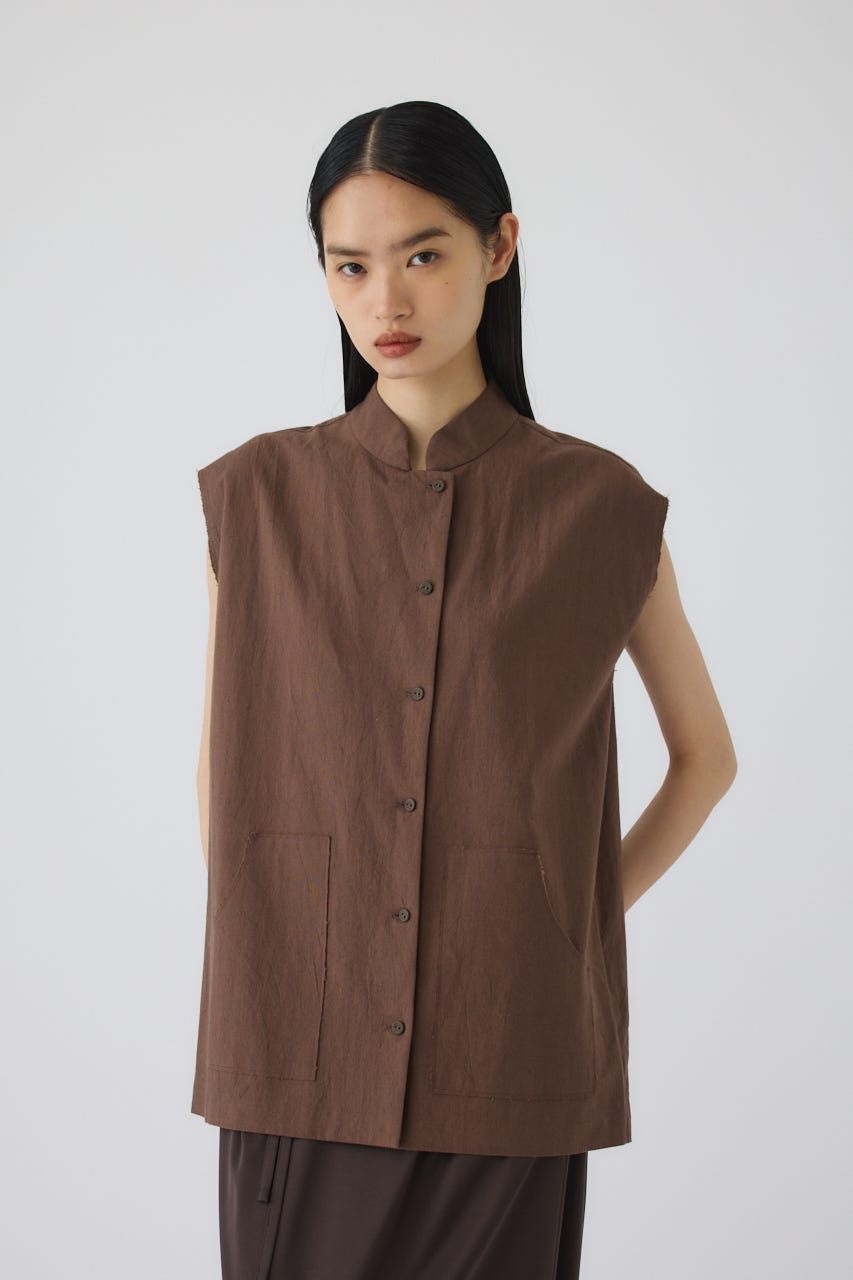 7/1- order start Linen mix box vest BRN FREE
