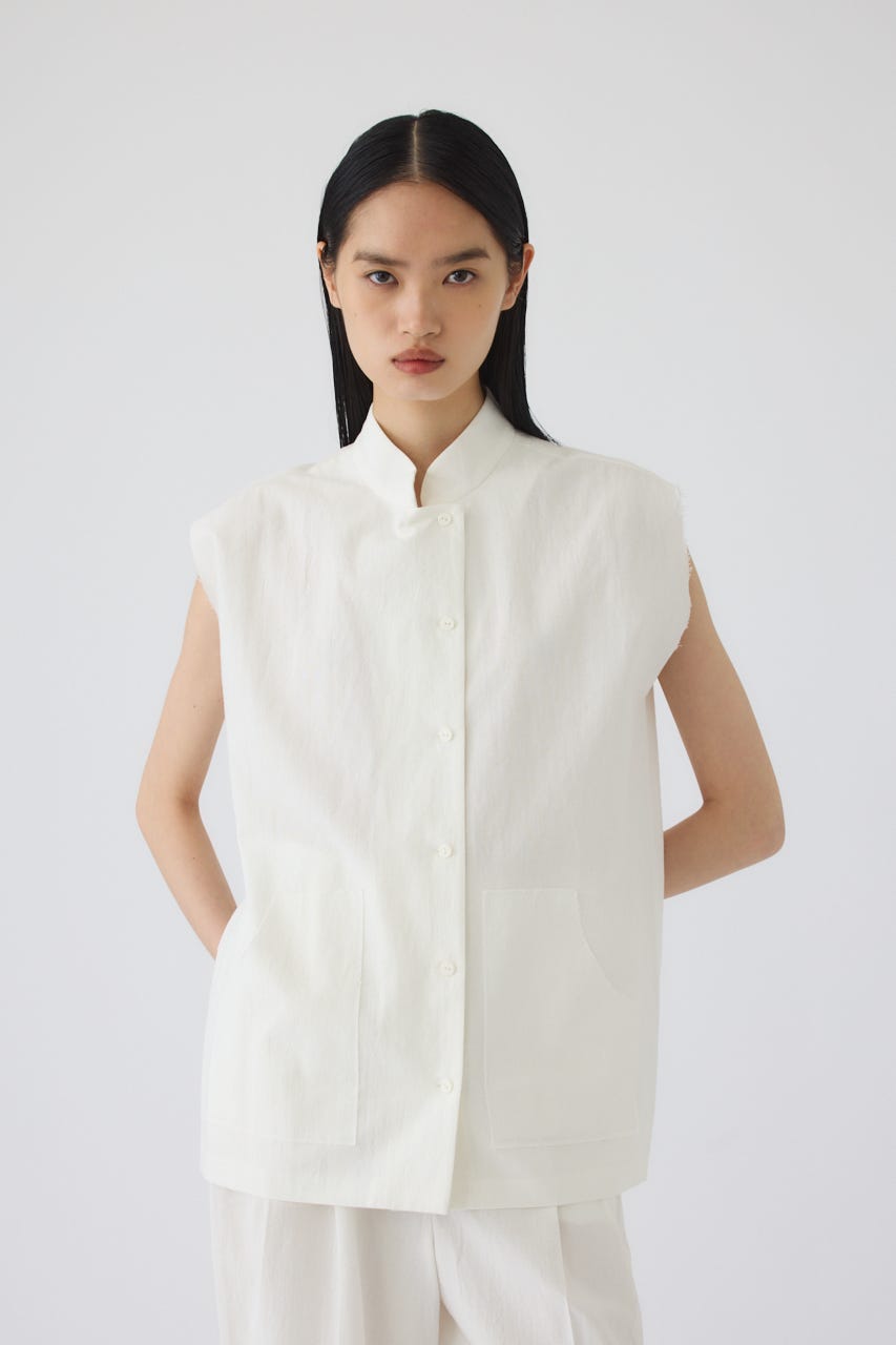 7/1- order start Linen mix box vest WHT FREE