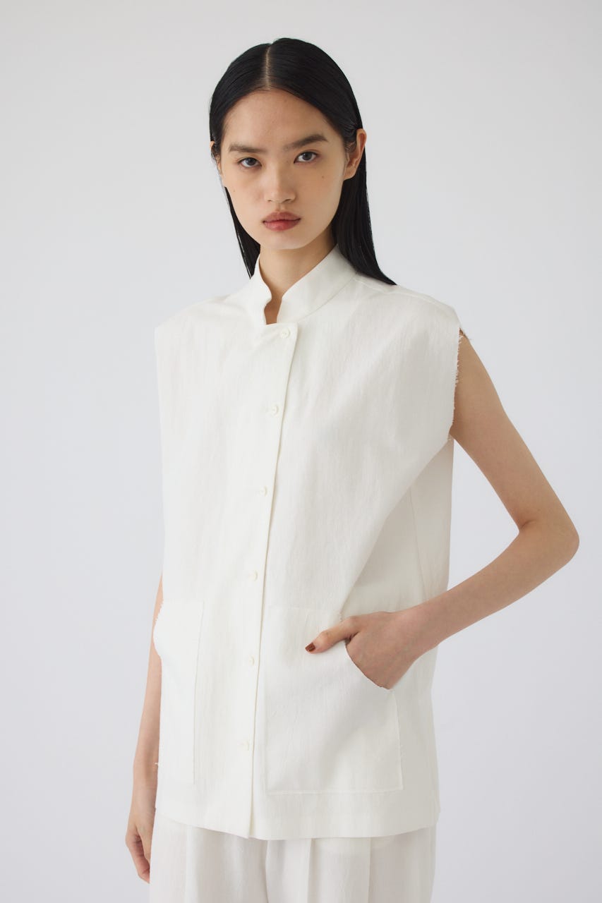 7/1- order start Linen mix box vest WHT FREE