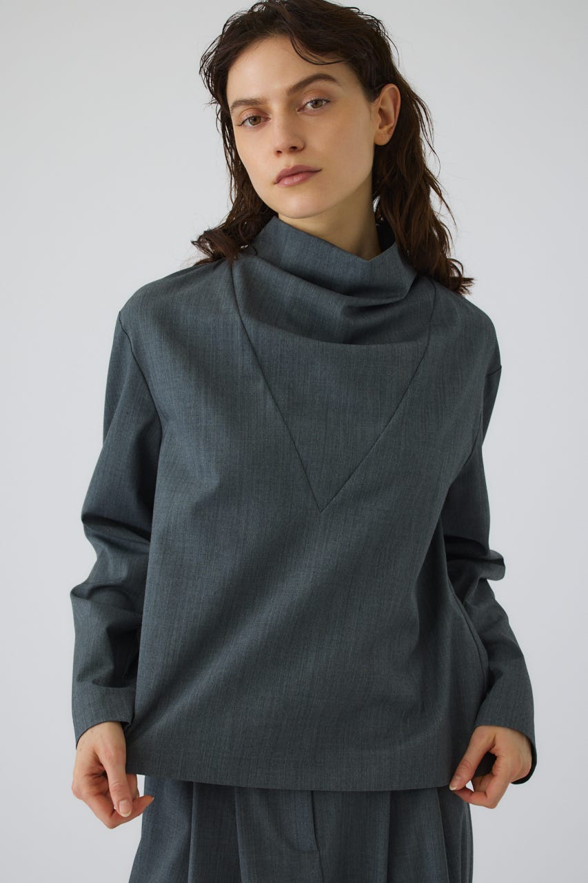 Neck drape blouse GRY FREE