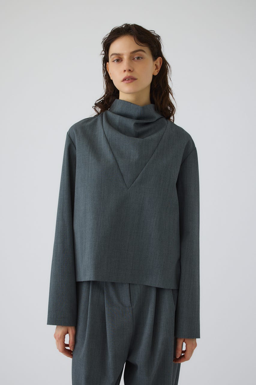 Neck drape blouse GRY FREE
